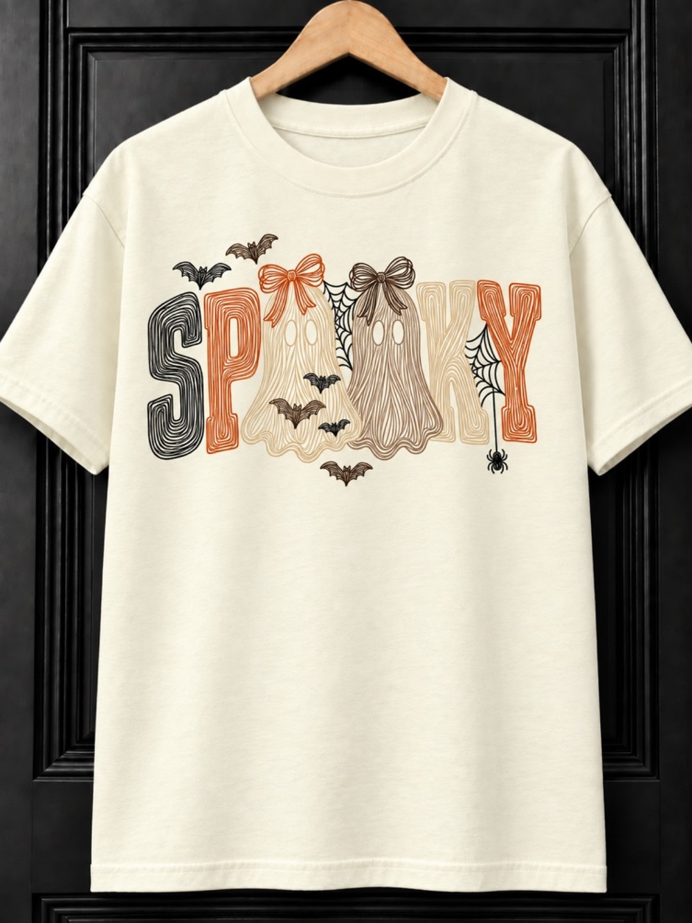 Halloween Spooky Graphic OffWhite Tee with Orange and Black Accents